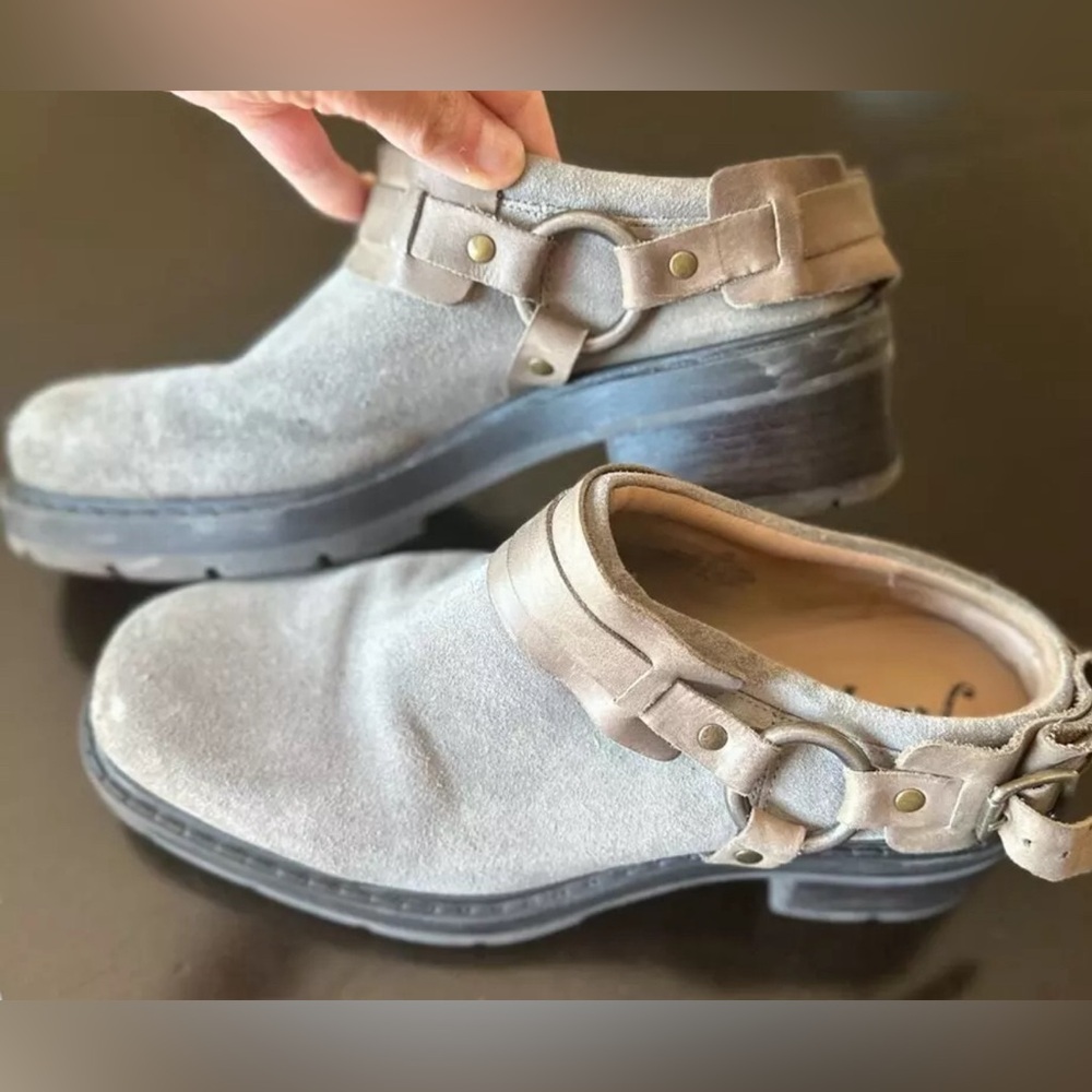 Free People Light Gray Mules with Strap Detail